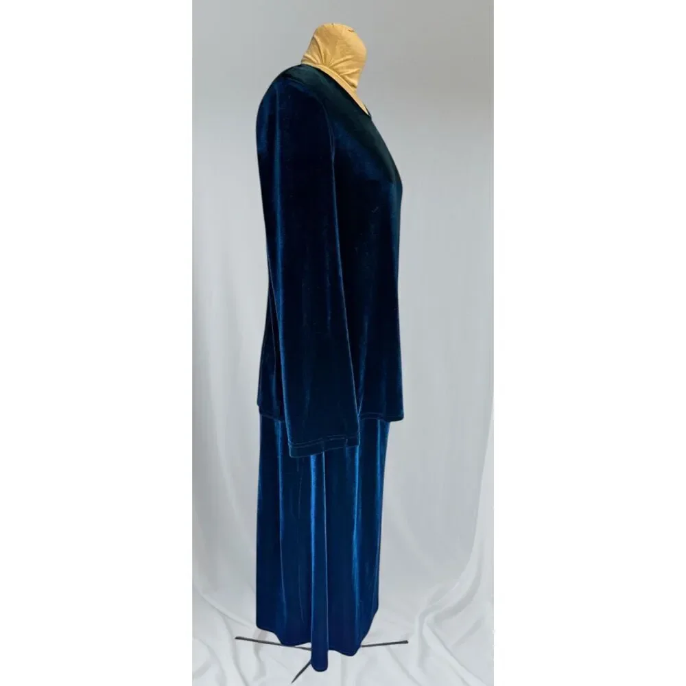 K Studio Velvet Tunic & Skirt Set Sz. 14 Teal Flattering Confortable